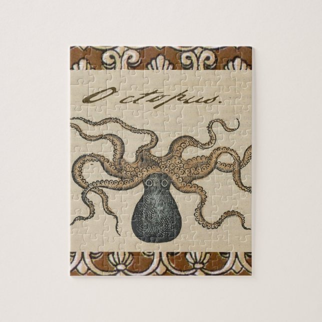 Åttabent Kraken Vintageillustration Pussel (Vertikal)