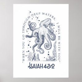 Åttabent kristen design djupa vatten Jesaja 43:2 Poster