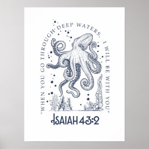 Åttabent kristen design djupa vatten Jesaja 43:2 Poster
