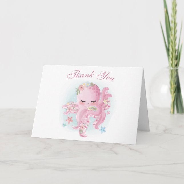 Åttabent Rosa Akvarell Flick Baby Shower Tack Kort (Framsida)