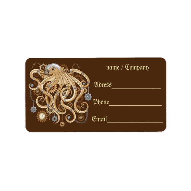 Åttabent Steampunk Retro Mekanisk Fantasy Adressetikett (Framsidan)