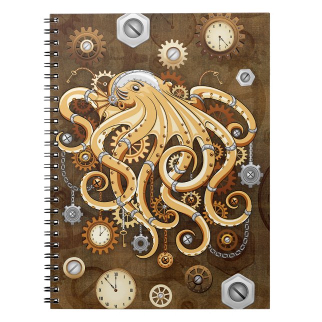 Åttabent Steampunk Retro Mekanisk Fantasy Anteckningsbok (Framsidan)