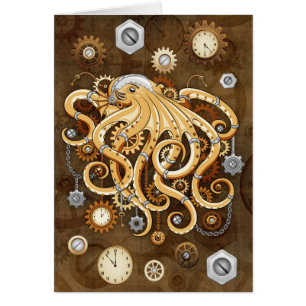 Åttabent Steampunk Retro Mekanisk Fantasy Hälsningskort
