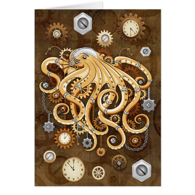 Åttabent Steampunk Retro Mekanisk Fantasy Hälsningskort (Framsidan)