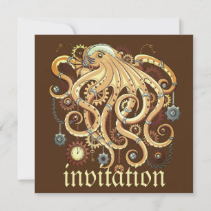Åttabent Steampunk Retro Mekanisk Fantasy Inbjudningar