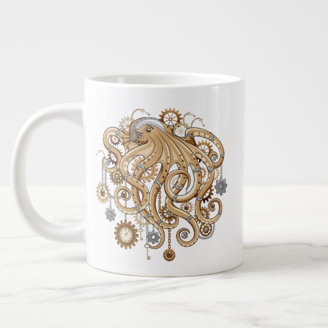 Åttabent Steampunk Retro Mekanisk Fantasy Jumbo Mugg (Vänster)