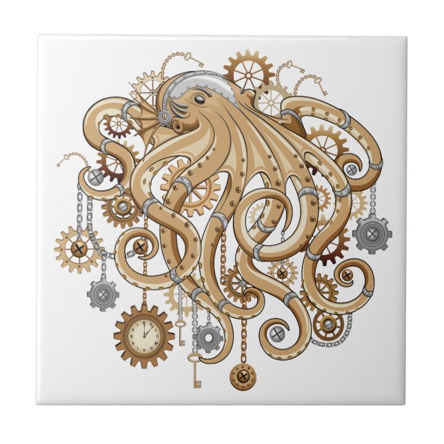 Åttabent Steampunk Retro Mekanisk Fantasy Kakelplatta (Framsidan)