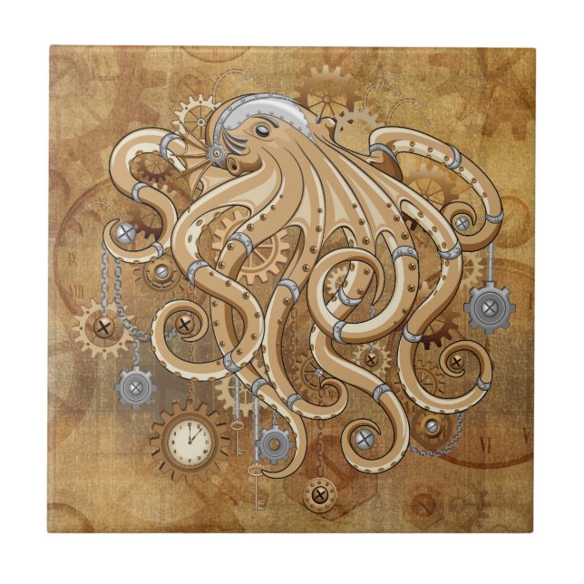 Åttabent Steampunk Retro Mekanisk Fantasy Kakelplatta (Framsidan)