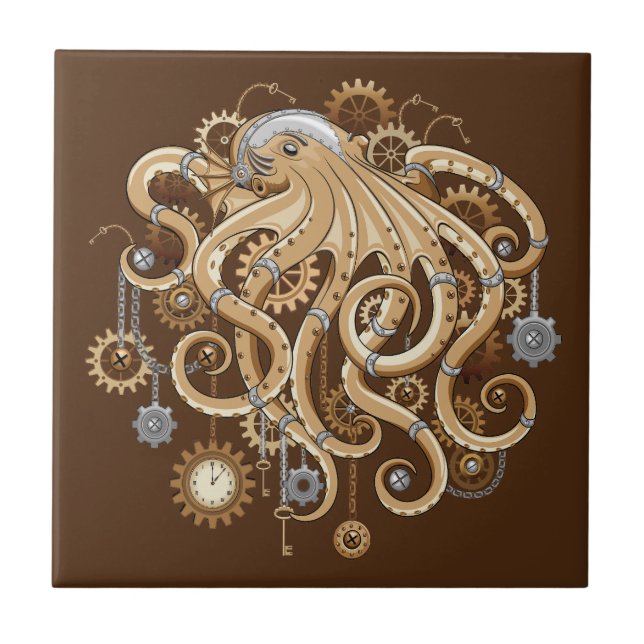 Åttabent Steampunk Retro Mekanisk Fantasy Kakelplatta (Framsidan)