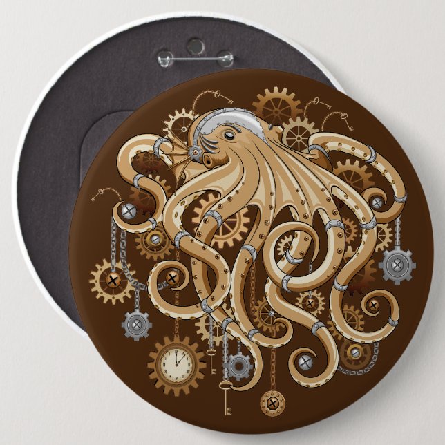Åttabent Steampunk Retro Mekanisk Fantasy Knapp (Framsida & baksida)