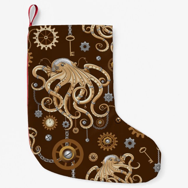 Åttabent Steampunk Retro Mekanisk Fantasy Liten Julstrumpa (Framsidan)