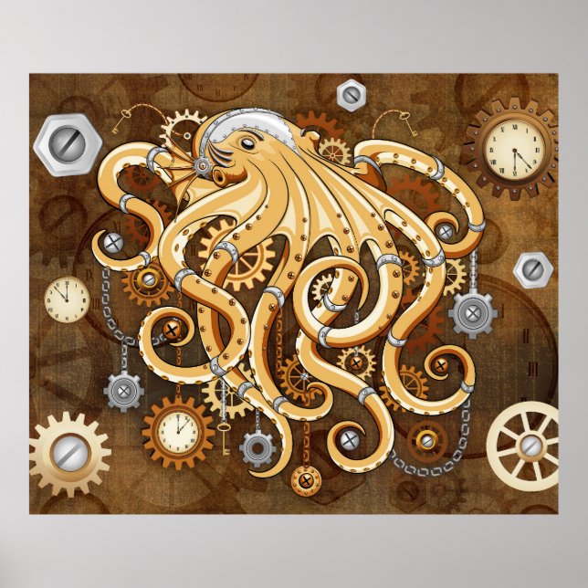 Åttabent Steampunk Retro Mekanisk Fantasy Poster (Framsidan)