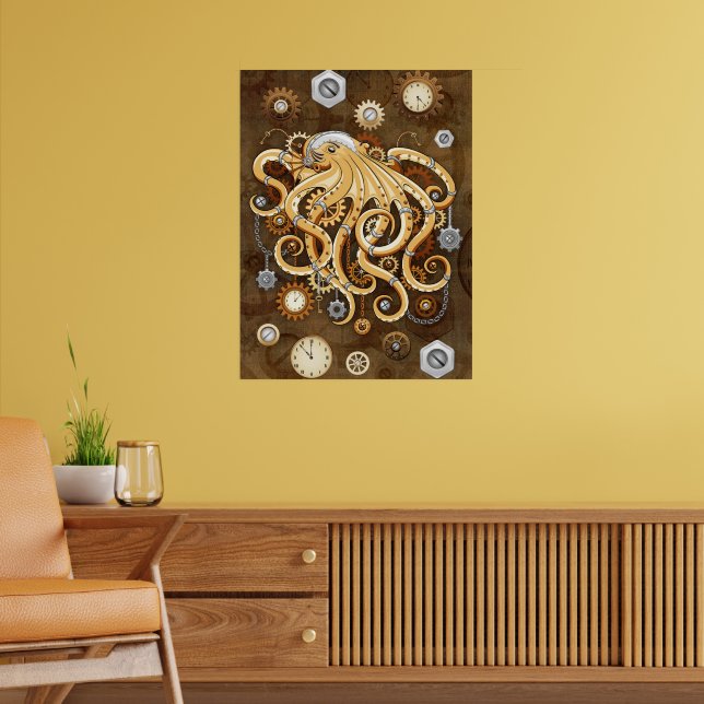 Åttabent Steampunk Retro Mekanisk Fantasy Poster (Vardagsrum 2)
