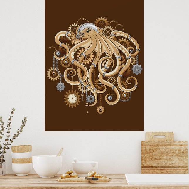 Åttabent Steampunk Retro Mekanisk Fantasy Poster (Kök)