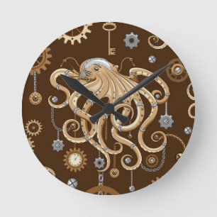 Åttabent Steampunk Retro Mekanisk Fantasy Rund Klocka
