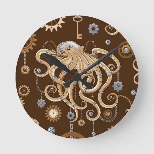 Åttabent Steampunk Retro Mekanisk Fantasy Rund Klocka (Framsida)