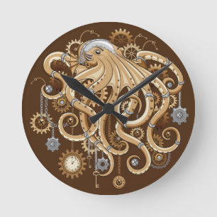 Åttabent Steampunk Retro Mekanisk Fantasy Rund Klocka