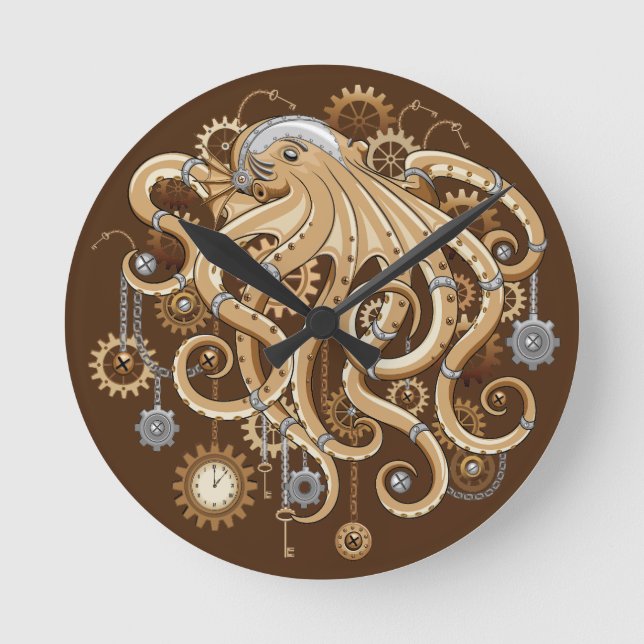 Åttabent Steampunk Retro Mekanisk Fantasy Rund Klocka (Framsida)