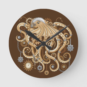 Åttabent Steampunk Retro Mekanisk Fantasy Rund Klocka