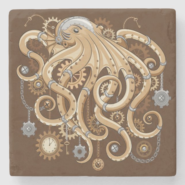 Åttabent Steampunk Retro Mekanisk Fantasy Stenunderlägg (Framsidan)
