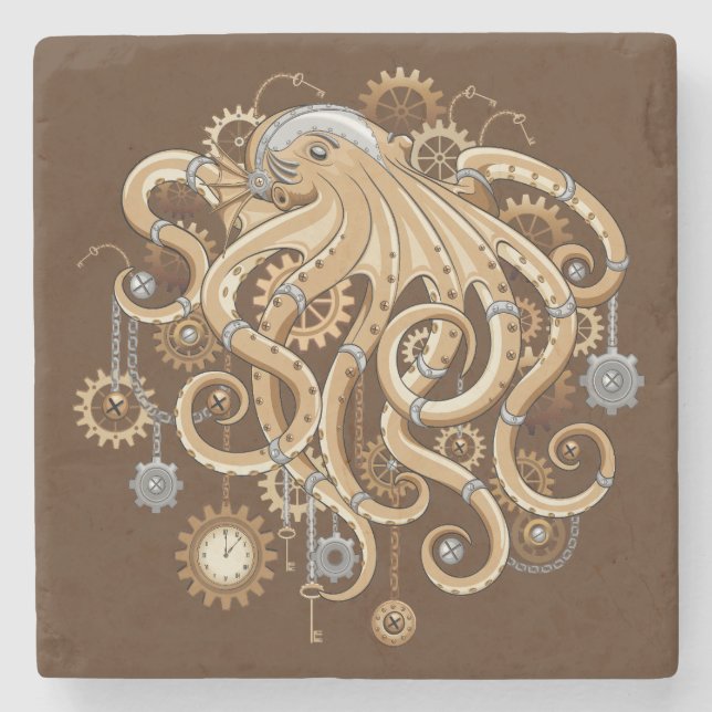 Åttabent Steampunk Retro Mekanisk Fantasy Stenunderlägg (Framsidan)