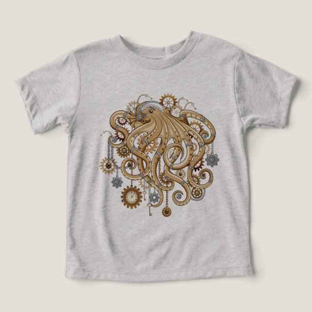 Åttabent Steampunk Retro Mekanisk Fantasy T Shirt (Design Framsida)
