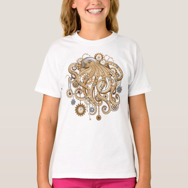 Åttabent Steampunk Retro Mekanisk Fantasy T Shirt (Framsida)