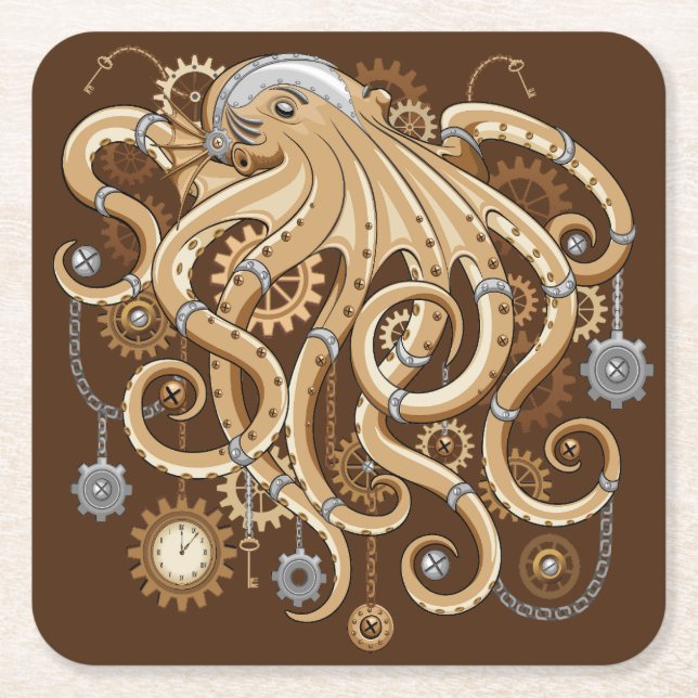 Åttabent Steampunk Retro Mekanisk Fantasy Underlägg Papper Kvadrat (Framsidan)