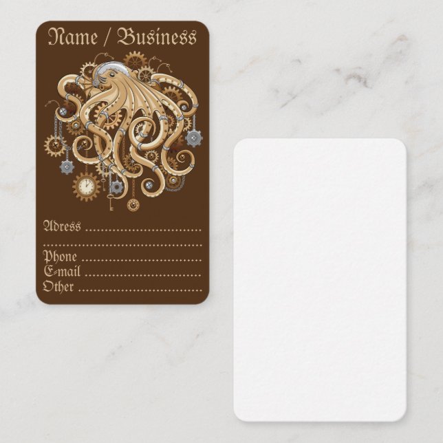Åttabent Steampunk Retro Mekanisk Fantasy Visitkort (Fram/baksida)