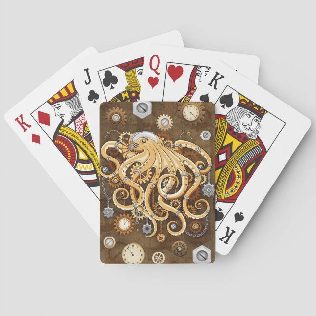 Åttabent Steampunk Surreal Retro Stilmaskin Casinokort (Baksidan)