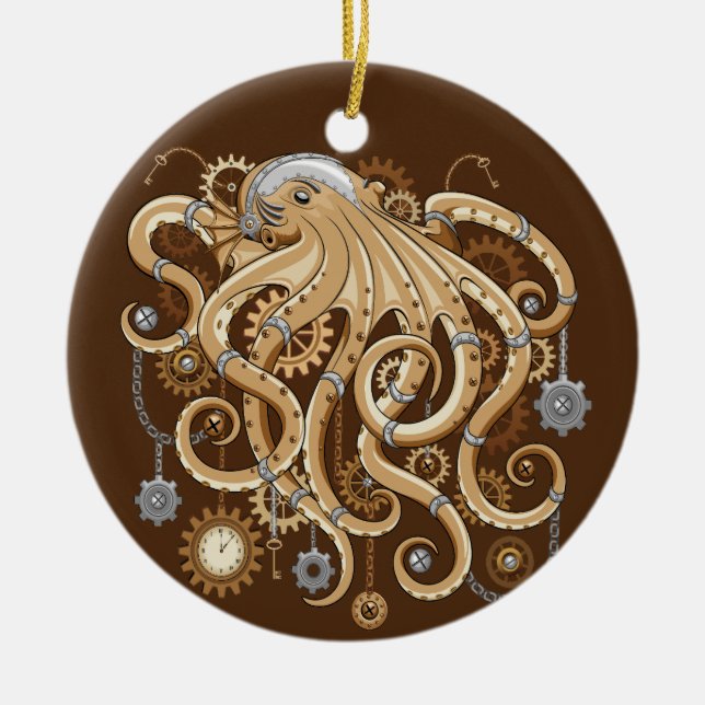 Åttabent Steampunk Surreal Retro Stilmaskin  Julgransprydnad Keramik (Framsidan)