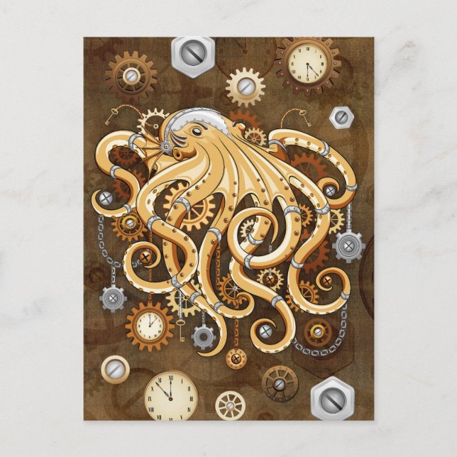 Åttabent Steampunk Surreal Retro Stilmaskin  Vykort (Framsida)