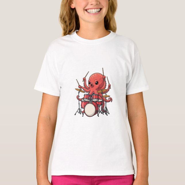 Åttabentad trummis spelar trummor barn t shirt (Framsida)