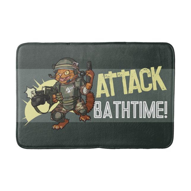 Attack Bathtime! Sci-fi Marine Ginger Cat-Tecknad Badrumsmatta (Framsidan)