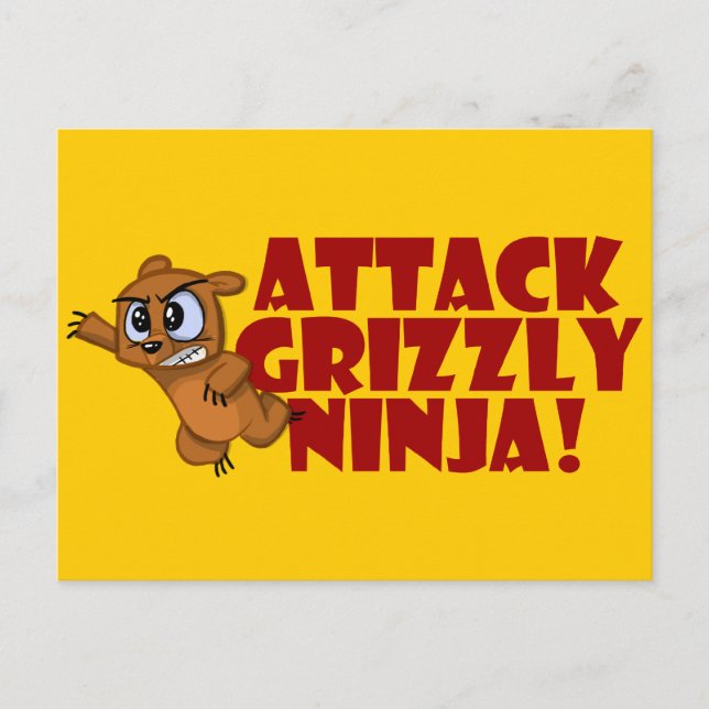Attack Grizzly Ninja Vykort (Framsida)