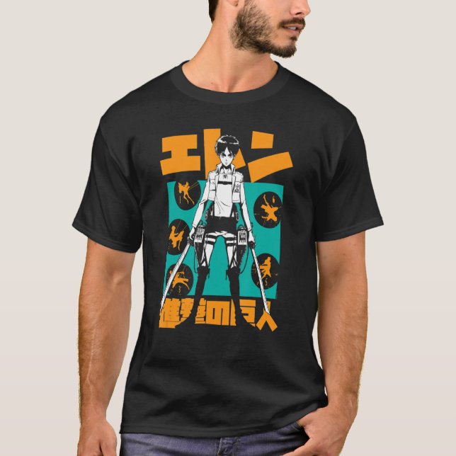 Attack mot Titan Eren Kanji Explosion T Shirt (Framsida)