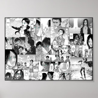 Attack mot Titan Eren Yeager Manga Collage Poster