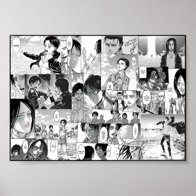 Attack mot Titan Eren Yeager Manga Collage Poster (Framsidan)