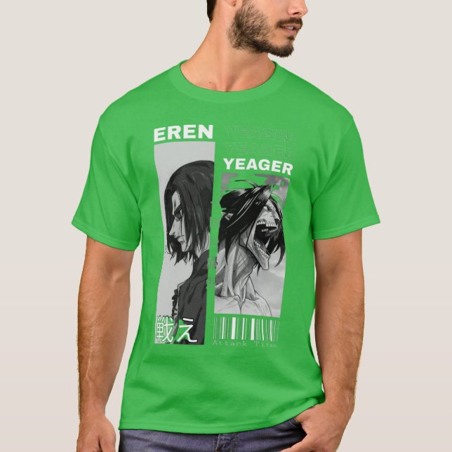 Attack on titan eren yeager båda former t shirt (Framsida)
