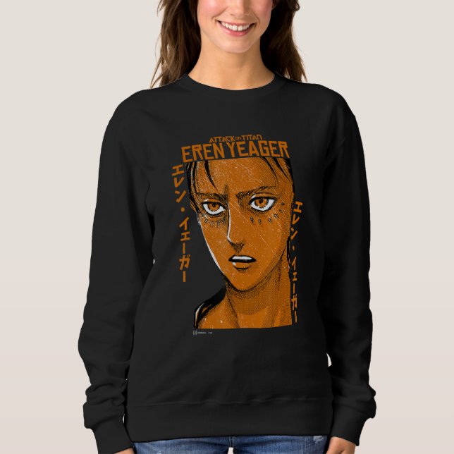 Attack on Titan Eren Yeager Japanese Font Big Face T Shirt (Framsida)