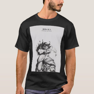 Attack Titan Figur Mörk Anime Linjekonst Eren T Shirt