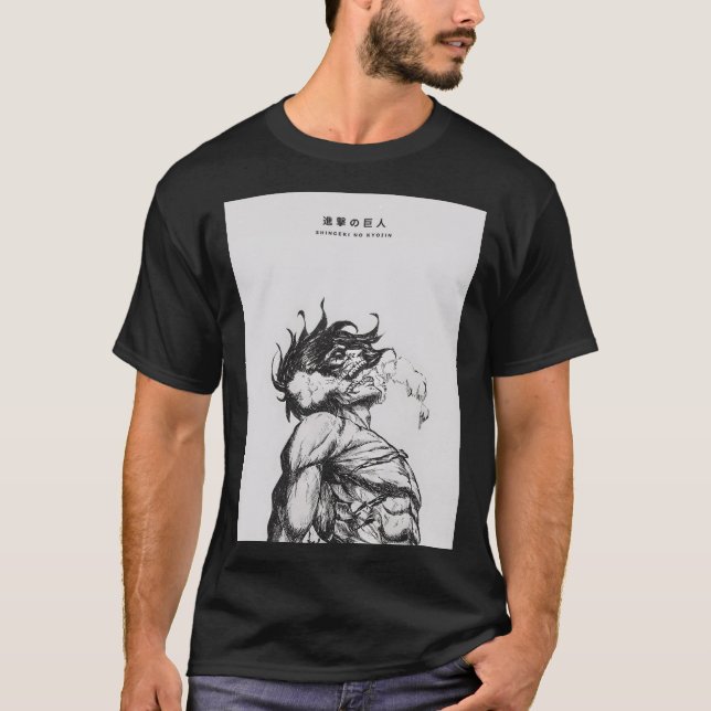 Attack Titan Figur Mörk Anime Linjekonst Eren T Shirt (Framsida)