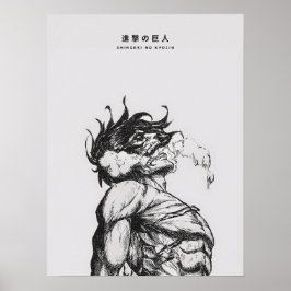 Attack Titan Figur Mörk Anime Linjekonst Poster