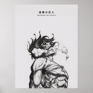Attack Titan Figur Mörk Anime Linjekonst Poster