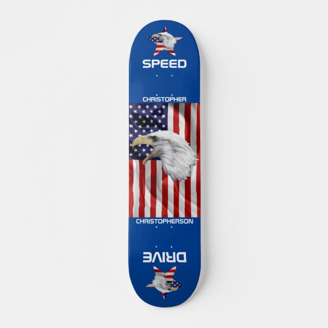 Attacking Eagle, den amerikanska Flagga, Patriotic Mini Skateboard Bräda 18,5 Cm (Framsida)