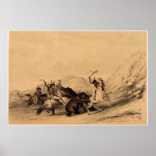 Attacking the Grizzly Bear, 1844 George Catlin Poster
