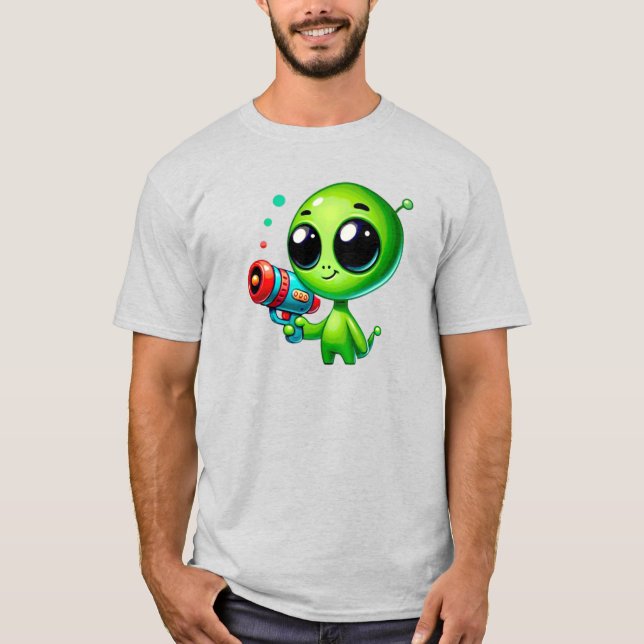 Attaque d'alien au pistolet à bulles. t shirt (Framsida)