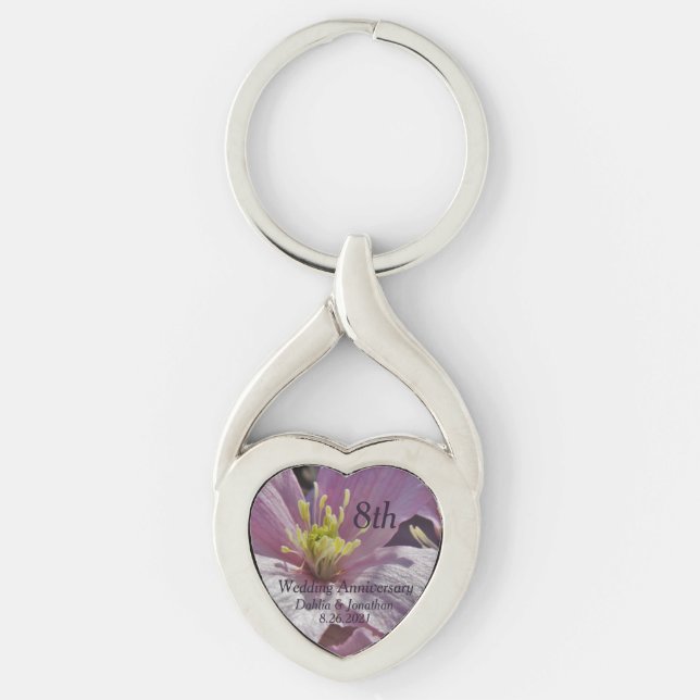 Åttårsdagen Bröllop Twisted Heart Silverfärgad Nyckelring (Framsidan)