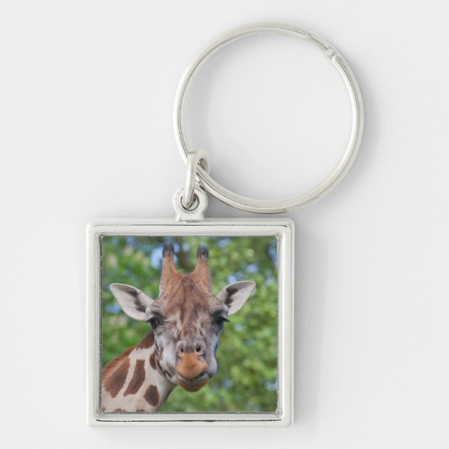 Attě Giraffe Fyrkantig Silverfärgad Nyckelring (Framsidan)