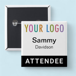 Attendee Namn Badge med Logotyp Black Pinback Squa Knapp